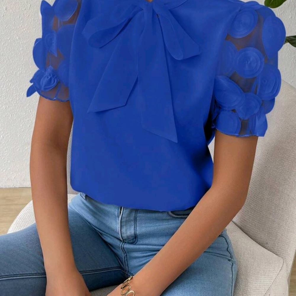 SHEIN Royal Blue Blouse with Floral Sleeves